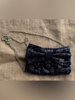 Betsey Johnson Bow Clutch Crossbody bag Black Sequin Clutch